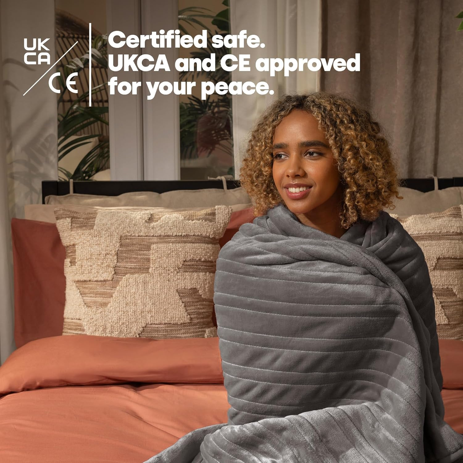 Electric Heated Throw Blanket 160x130cm – 9 Heat Levels, Timer & Auto Shut-Off, Grey