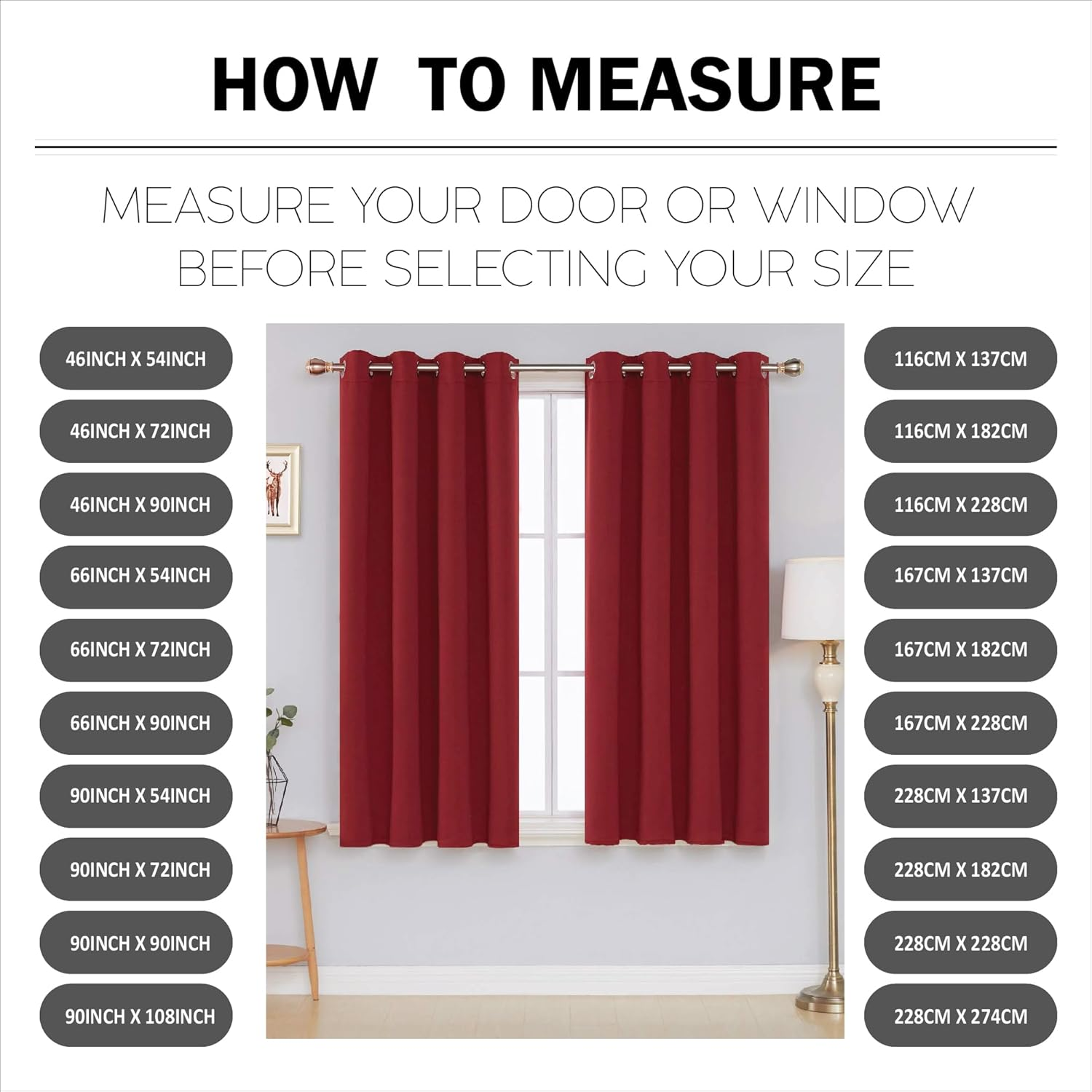 Red Thermal Blackout Curtains 46x90" – Eyelet Insulated Drapes with Tiebacks, 2 Panels
