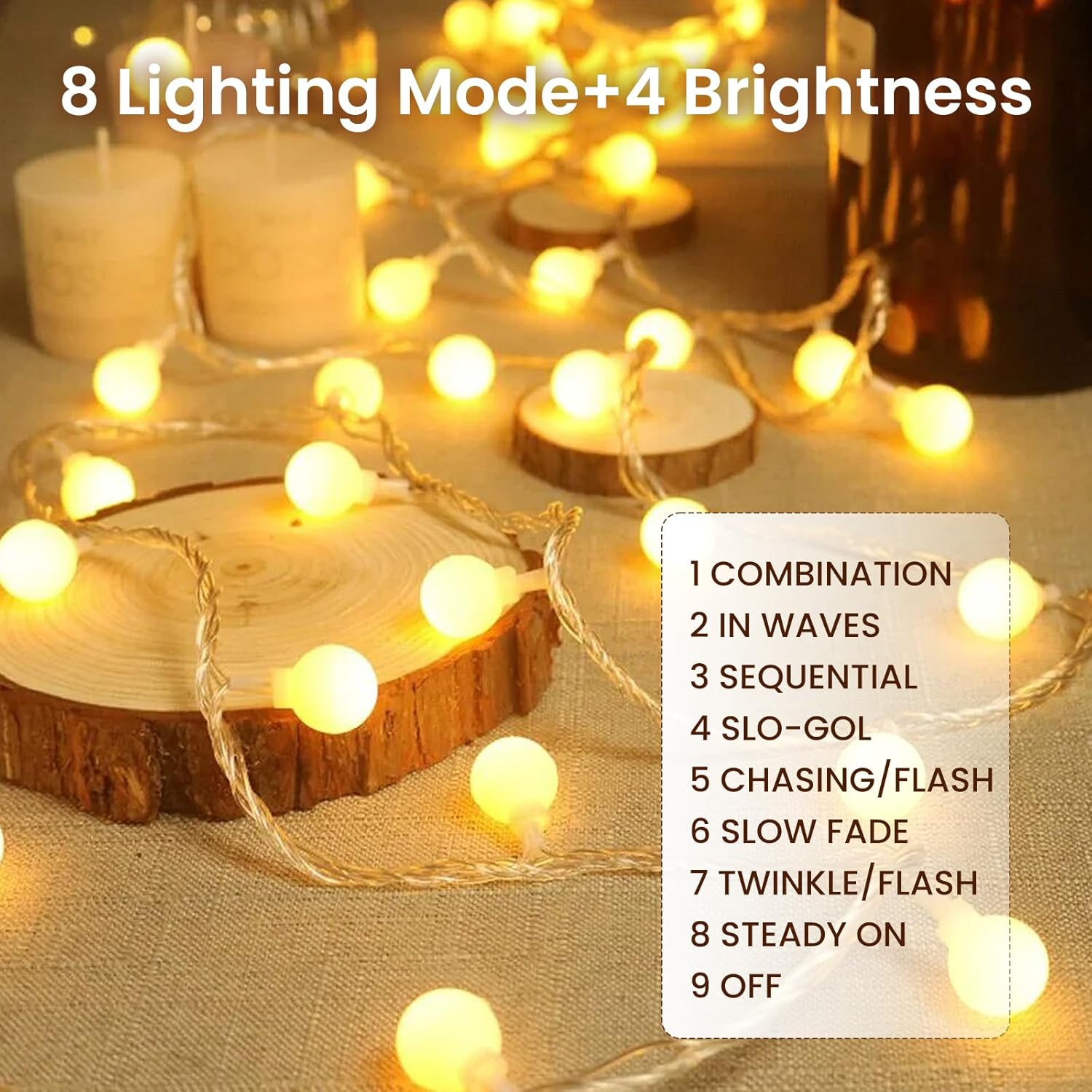 Battery Globe String Lights, 40 LEDs, 8 Modes, Waterproof