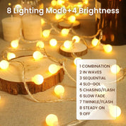 Battery Globe String Lights, 40 LEDs, 8 Modes, Waterproof