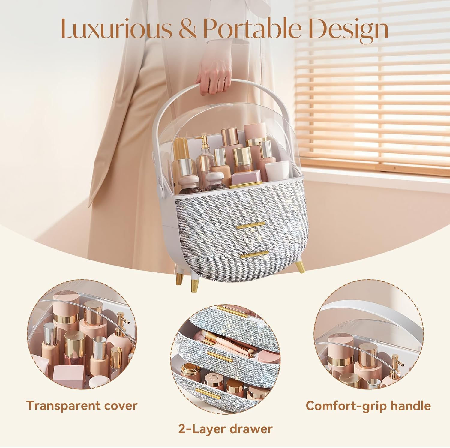 Large Multifunctional Makeup Organizer with Drawers – Dustproof Cosmetic Storage Box