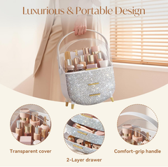 Large Multifunctional Makeup Organizer with Drawers – Dustproof Cosmetic Storage Box