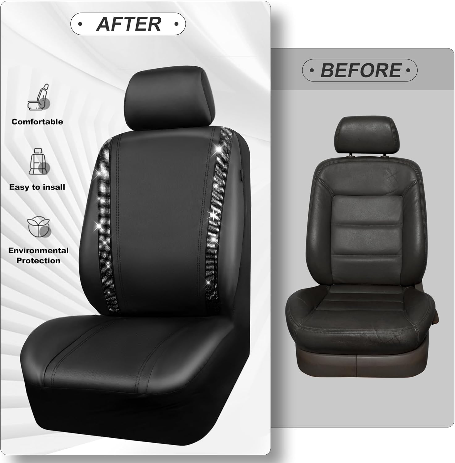 Luxury Bling Leather Car Seat Covers – 2PCS Front Shiny Diamond Set