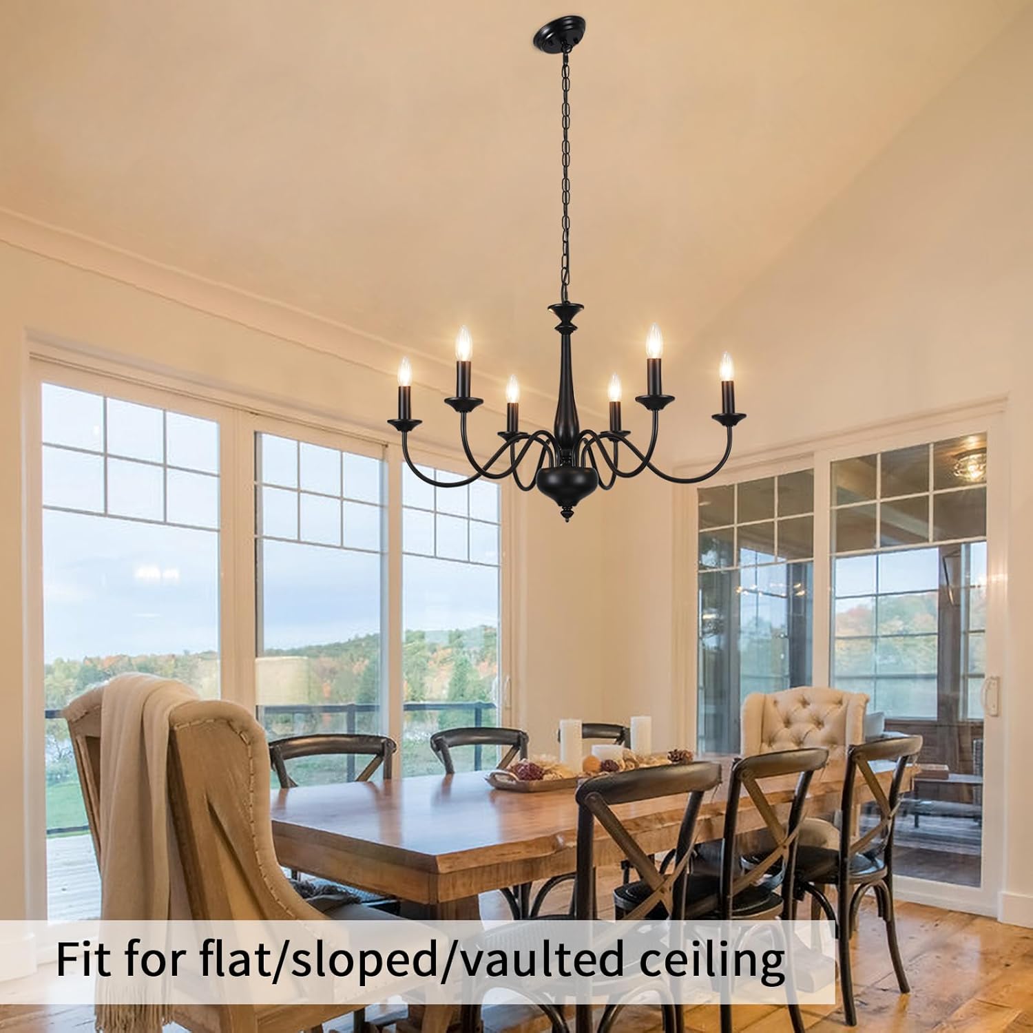 6-Light Black Chandelier – E14 Ceiling Light for Living Room, Dining, Bedroom, Kitchen