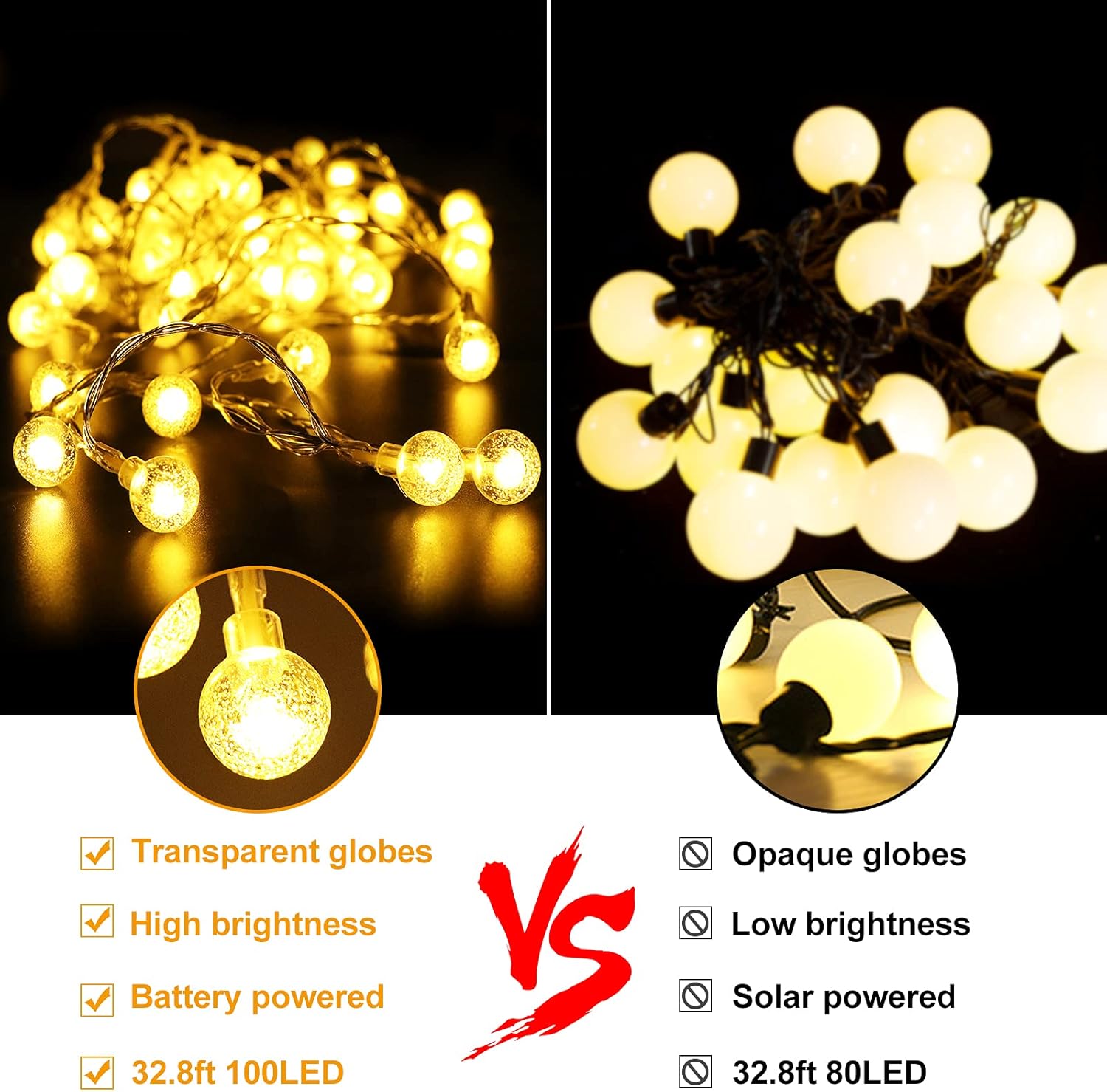 Battery Globe Fairy Lights with Remote, 100 LEDs, 10M
