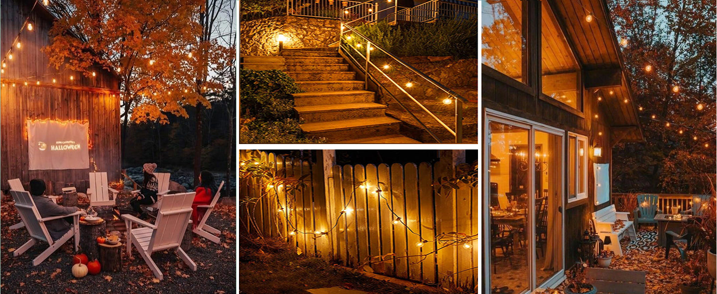 Outdoor Festoon String Lights 200FT (60M) Mains Powered, 104 LED G40 Shatterproof Bulbs, IP45 Waterproof Linkable Garden Lights