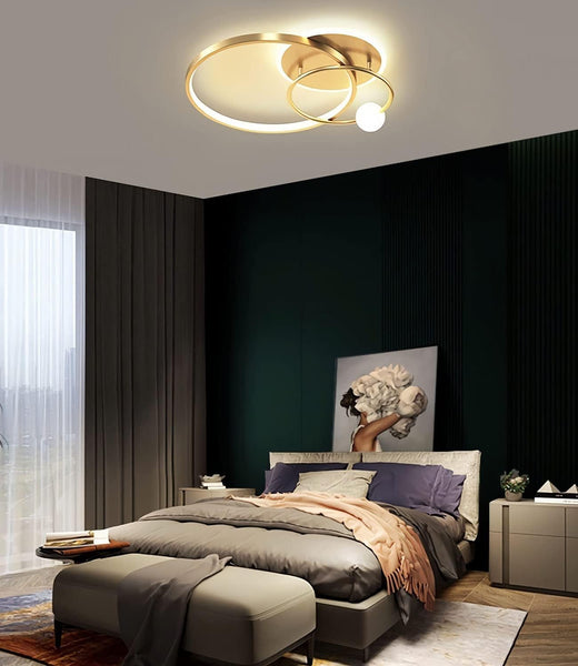 Modern LED Dimmable Ceiling Lamp with Remote Control, Gold Pendant Light 42cm for Bedroom, Kids Room, Dining Room, Kitchen, Office