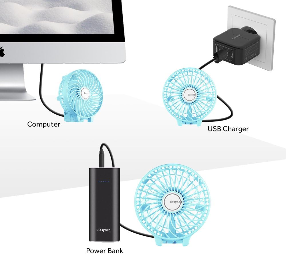 EasyAcc Handheld Fan USB Fans Portable Hand Fan 3 Speeds 180° Foldable with 6 Blades Personal Electric Mini Outdoor Fan with Rechargeable Battery Foldable Handle Desktop for Home Travel Outdoor- Green