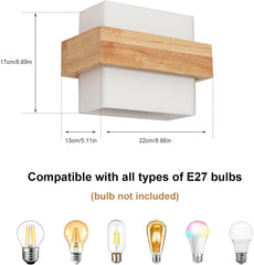 Modern LED Wall Light Indoor, Creative Square Wooden Wall Lamp with Glass Shade, Elegant Wall Sconce for Bedroom, Living Room, Hallway, Dining Room, and Stairs, E27