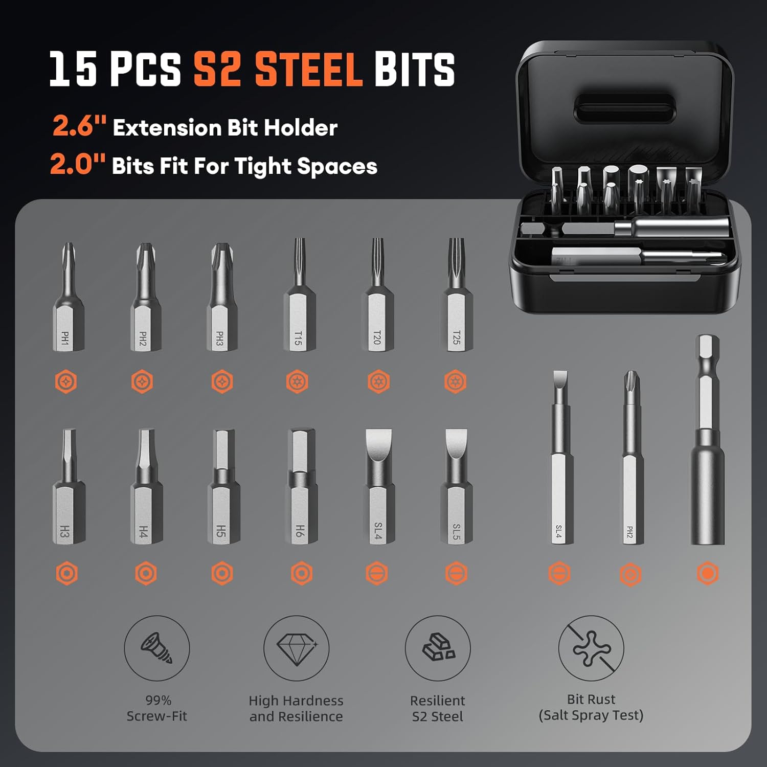Electric Screwdriver Set - 4V Cordless Screwdriver 2500mAh - 5 Torque Settings Electrical Screwdriver 250RPM 5N·m Max - Digital Screen Power Tools for Furniture Repairs, LED, 15 S2 Metal Bit, 1/4" Hex