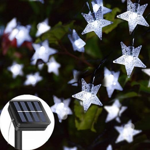 Solar Star String Lights, 23ft 50 LED, Warm White