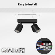 Black Square GU10 Ceiling Light – 4 Way Adjustable Spotlight Fitting for Kitchen, Bedroom, Lounge, Dining Room (Bulb Not Included)