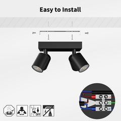 Black Square GU10 Ceiling Light – 4 Way Adjustable Spotlight Fitting for Kitchen, Bedroom, Lounge, Dining Room (Bulb Not Included)