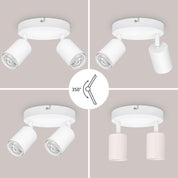 Ceiling light fixture with adjustable head on a neutral background