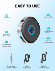Mini Bluetooth 5.3 AUX Adapter – Hi-Fi Car Receiver with Dual Connection & 16H Playtime