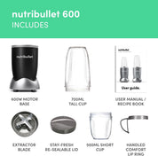 Blender 600 Series Powerful 600W Personal Extractor with 20,000 RPM Cyclonic Technology – Smoothie & Shake Maker with High Torque Power Base, Easy Clean Design – Piano Black