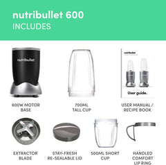 Blender 600 Series Powerful 600W Personal Extractor with 20,000 RPM Cyclonic Technology – Smoothie & Shake Maker with High Torque Power Base, Easy Clean Design – Piano Black