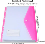 A4 Plastic Wallets, 12pcs Assorted Colours Punched File Folders with Label Pocket