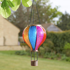 Solar Fiesta Lantern, Realistic Flame Effect, SMD LED Hot Air Balloon, Rainbow Stain Glass, Outdoor Hanging Light with Handle