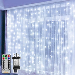 Indoor Outdoor, 300LED 3mx3m Waterfall Hanging Plug in String Lights, Waterproof Window Lights for Bedroom/Wall/Outdoor/Wedding/Party