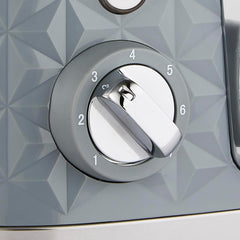 4 Slice Toaster – High Gloss Geometric Design, Defrost & Reheat, Wide Slots, Removable Crumb Tray – Grey