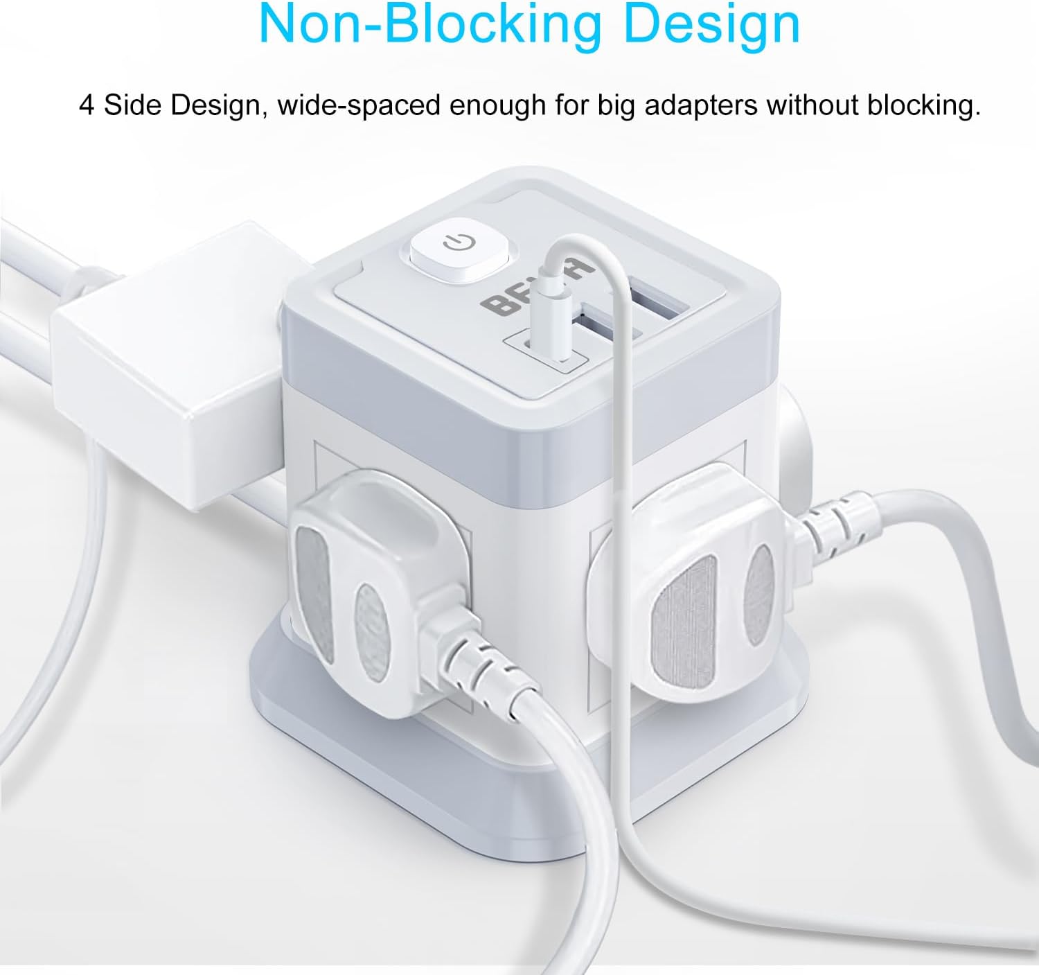 4-Gang Extension Lead Cube 3M with 3 USB Ports & Switch, Multi Plug Power Strip