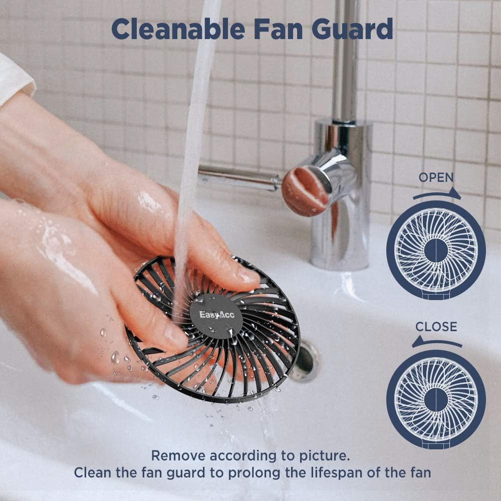EasyAcc Handheld Fan, Portable USB Fan [Powerful Wind & Quick Cool] Up to 17H 4 Speeds Personal Fan with One Touch Power Off Rechargeable Battery Foldable Adjustable for Home Office Travel-Black
