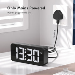 Mains Powered LED Digital Alarm Clock – Dual Alarm, Snooze, 10 Ringtones, USB Port