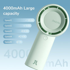 JISULIFE Handheld Turbo Fan [16H Max Cooling Time] Mini Portable Hand, 4000mAh USB Rechargeable Personal, Battery Operated Small Pocket with 5 Speeds for Travel/Outdoor - Green
