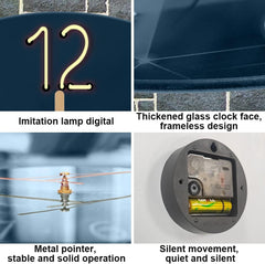 12'' Glass Wall Clock – Silent Non-Ticking Round Clock for Living Room & Office