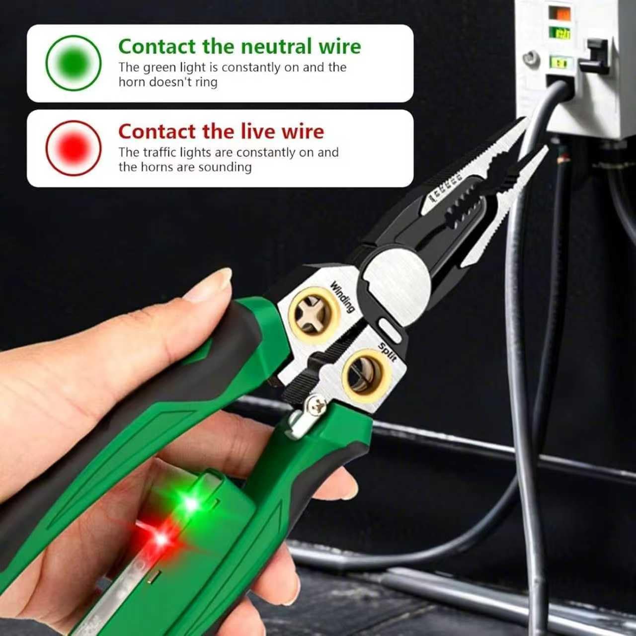 8 in 1 Wire Stripper with Voltage Tester, Multi-Function Electric Wire Stripping Tool, Heavy Duty 12-250V AC/DC Tester for Hot/Neutral Wires, Electrician Repair Tool