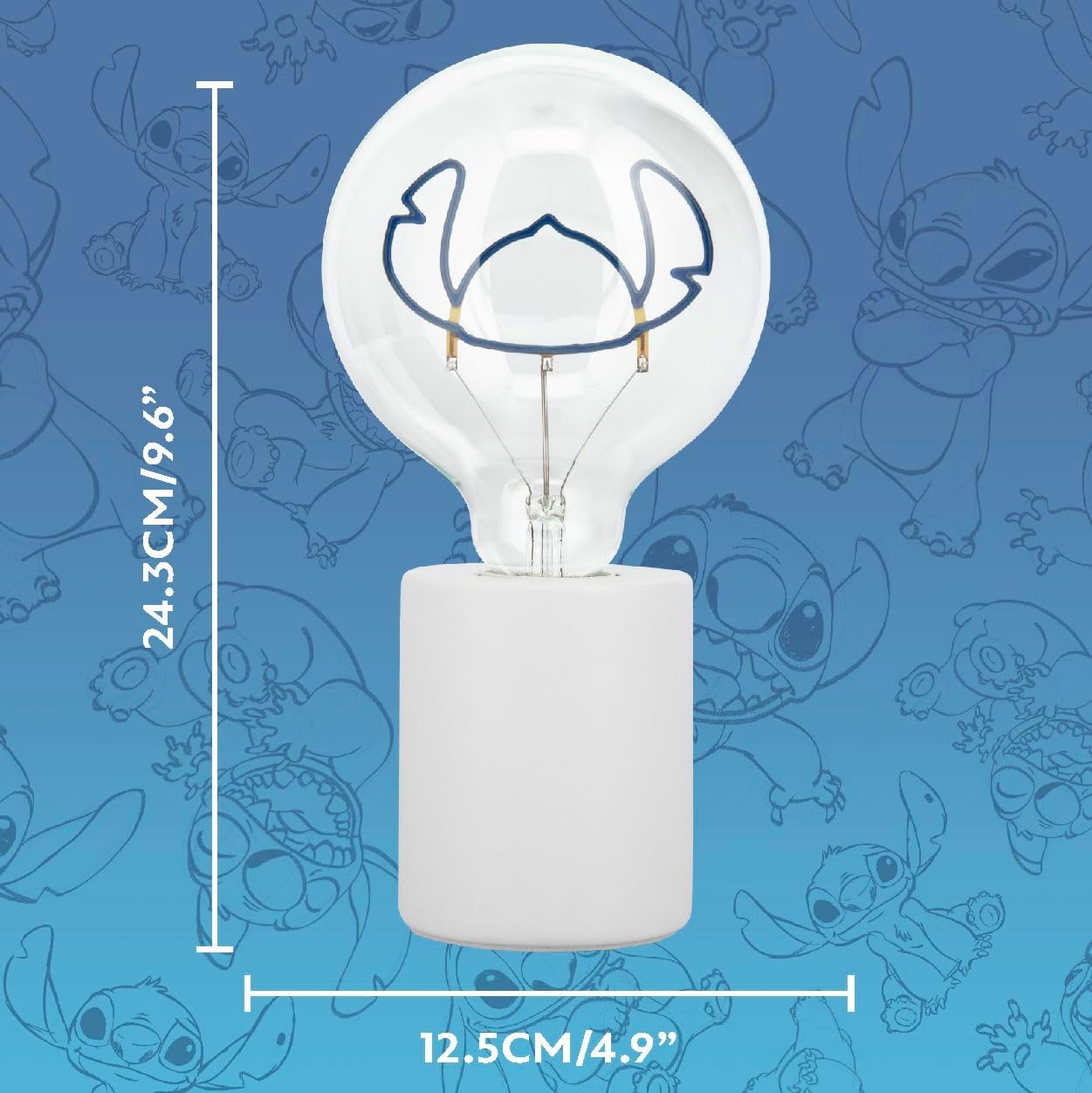 Disney Stitch Decorative LED Neon Bulb Lamp - E27 Glass Lightbulb, Officially Licensed Lilo & Stitch Collectible Gift, Fun Light for Bedrooms & Homes, Blue