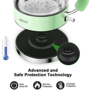 1.5L Glass Electric Kettle – Fast Boil Tea Heater & Hot Water Boiler, BPA-Free, Auto Shut-Off & Boil-Dry Protection – Green