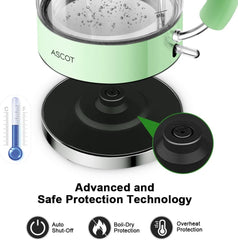 1.5L Glass Electric Kettle – Fast Boil Tea Heater & Hot Water Boiler, BPA-Free, Auto Shut-Off & Boil-Dry Protection – Green