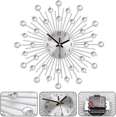 Crystal Diamond Flower Wall Clock, 50cm Silent Modern Metal Wall Art for Home Décor