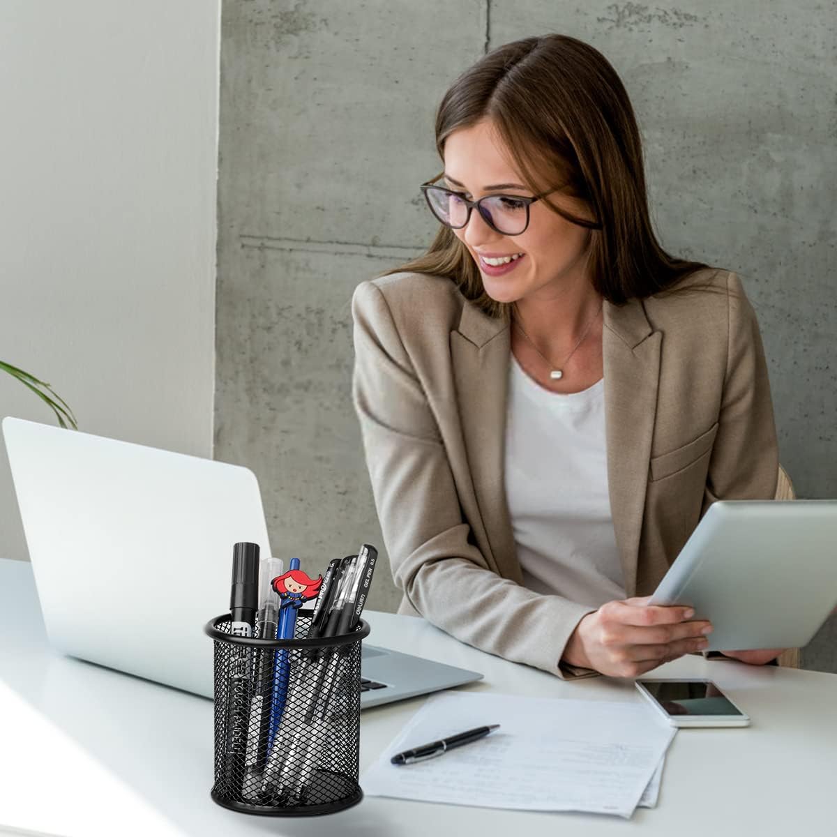 2 Pack Metal Mesh Pen Holders – Desk Organizer for Office Stationery, Black