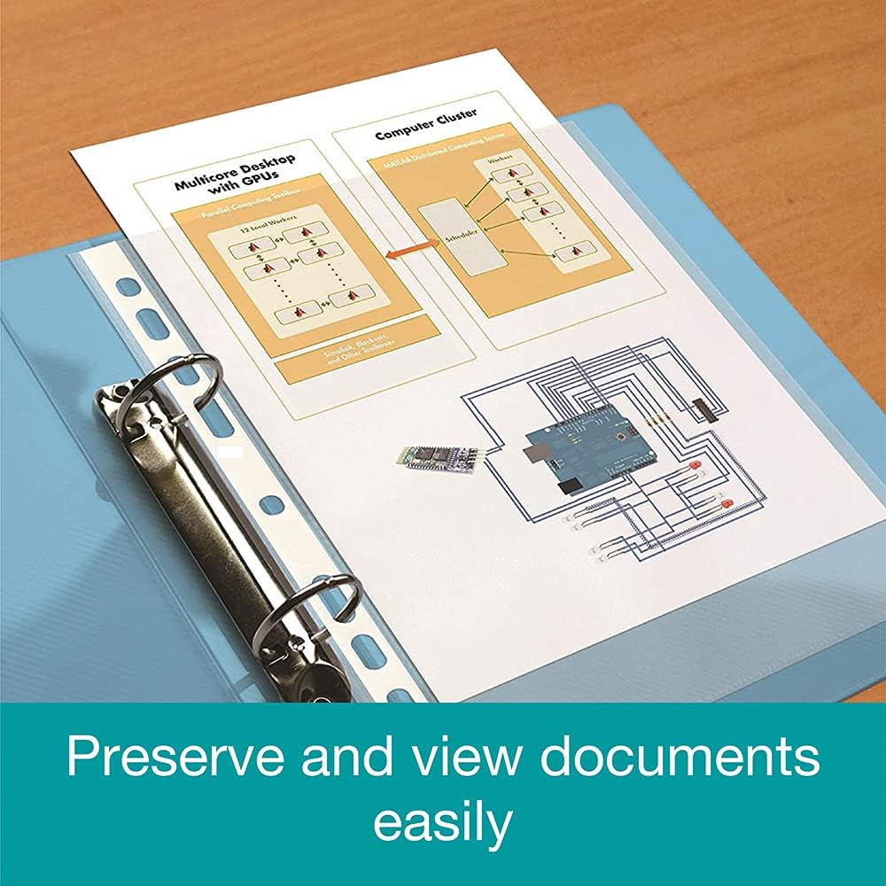 A4 Clear Punched Pockets, 100-Pack Plastic Sleeves, 40 Micron Reinforced Spine