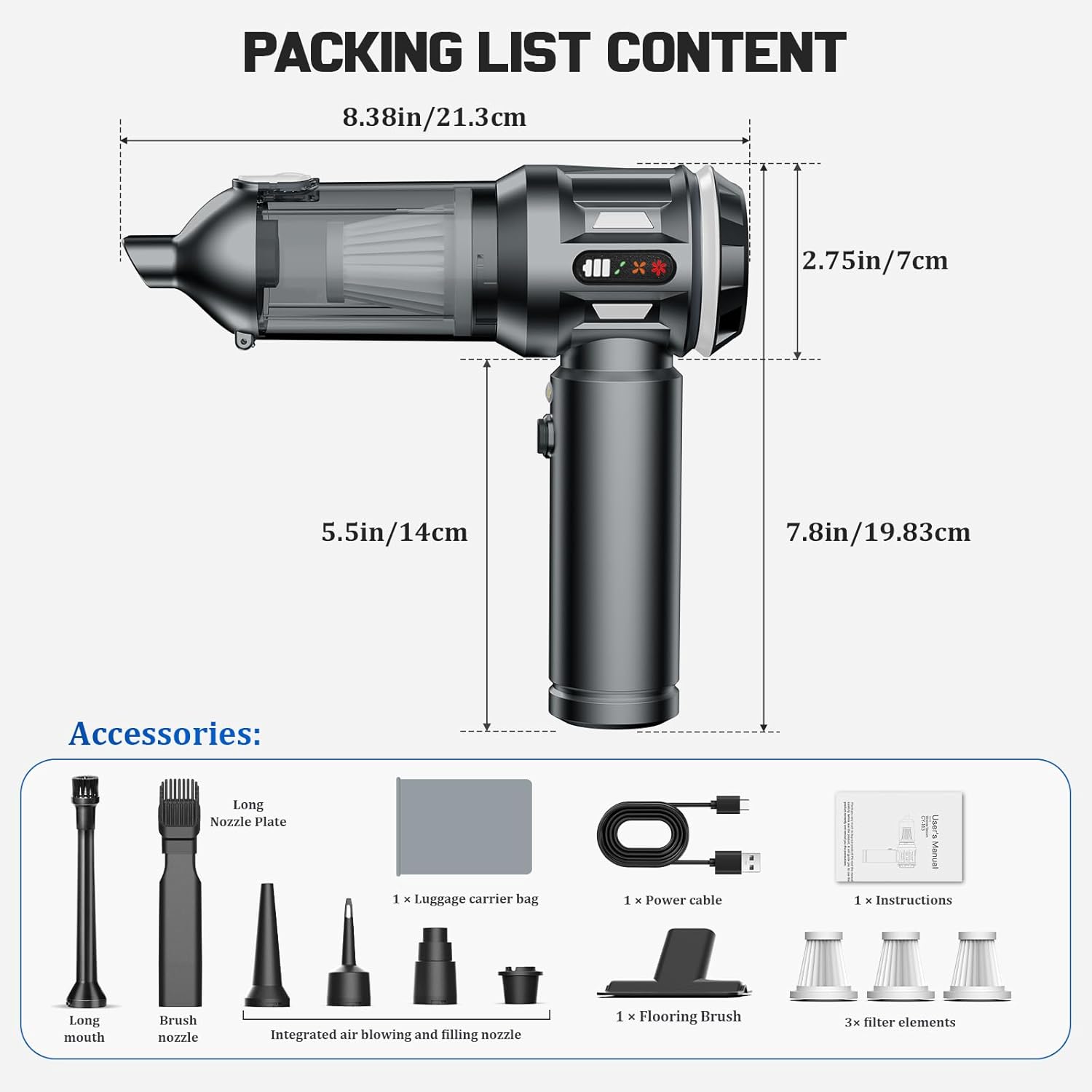 Handheld Vacuum Cleaner 25000Pa Cordless Mini Hoover with LED Display