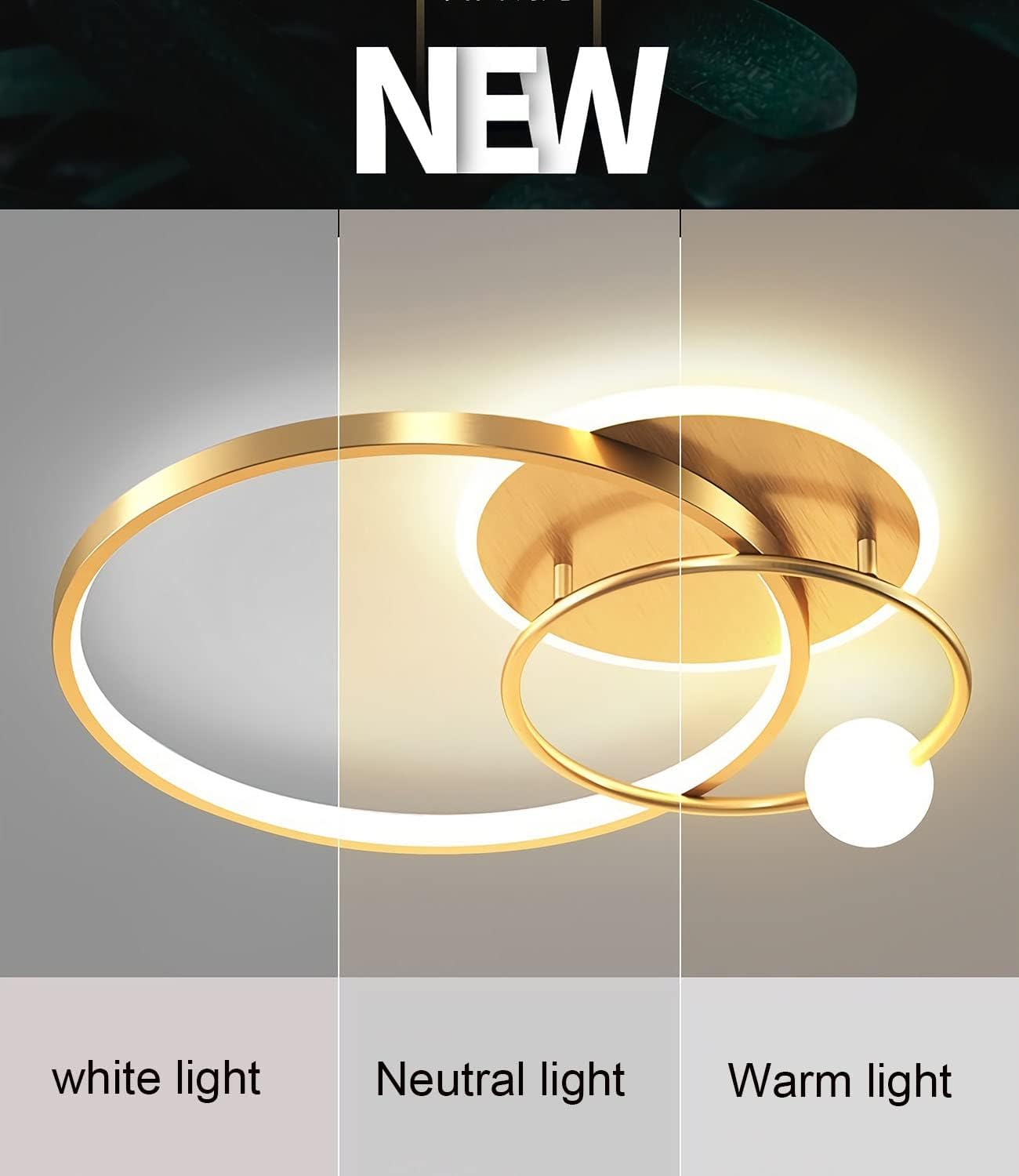 Modern LED Dimmable Ceiling Lamp with Remote Control, Gold Pendant Light 42cm for Bedroom, Kids Room, Dining Room, Kitchen, Office