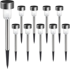 Outdoor Solar Stake Lights, 10 Pack LED, Waterproof Stainless Steel, Solar Powered Garden Lights, Path Light for Holiday, Garden, Pathway, Patio, Yard, Christmas Gifts