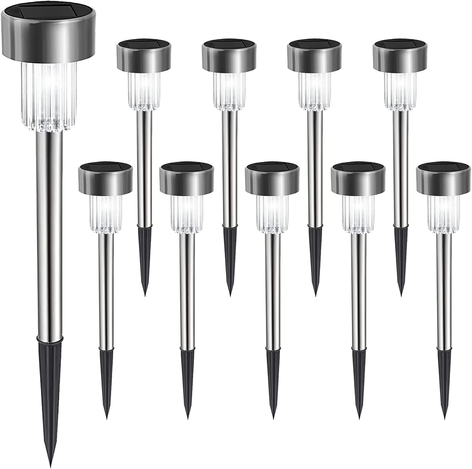 Outdoor solar stake lights - 10 pack, LED, waterproof stainless steel, solar powered, for garden, pathway, patio, and holiday decorations