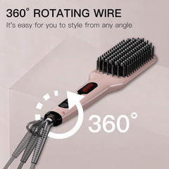 Hair Straightener Brush KL1025 – 2-in-1 Ionic Straightening & Detangling, Anti-Scald