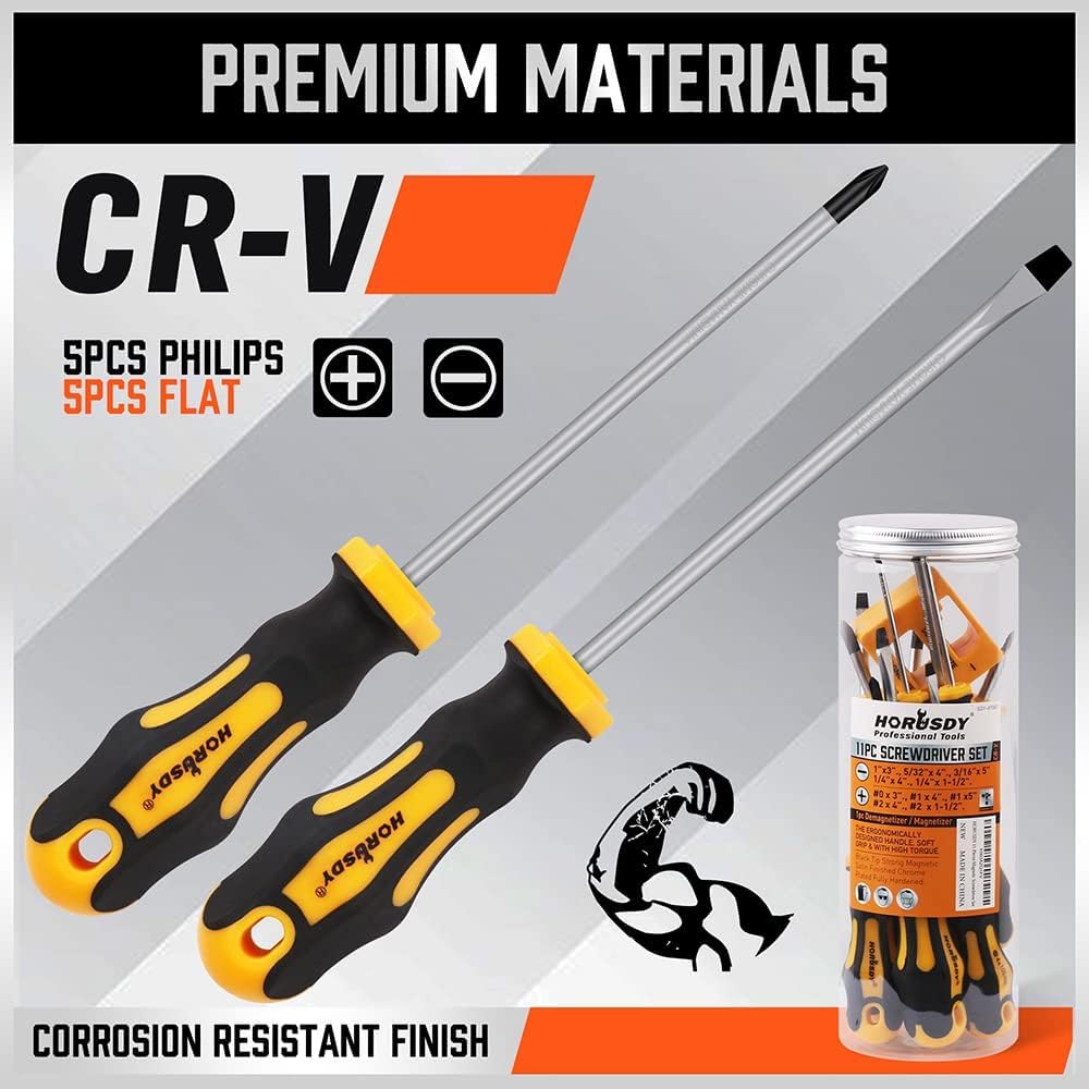 11Pcs Magnetic Screwdriver Set – Flat & Cross Head