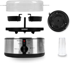 Electric Egg Boiler EB35 BK 7-Egg Steamer & Poacher Machine with Omelette Trays – Black & Stainless Steel