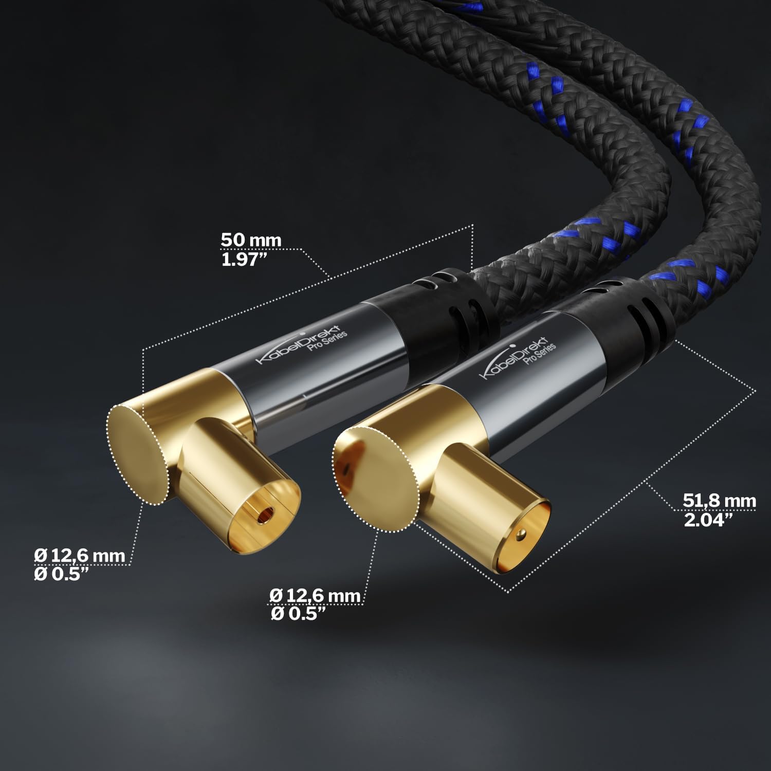 KabelDirekt – 4K TV Aerial Cable, Coaxial Cable, 90° Angled – 2m – Digital & Analogue – Available in 0.5-20m (Angled Plug/Socket, DVB-C/DVB-T/DVB-S, black)