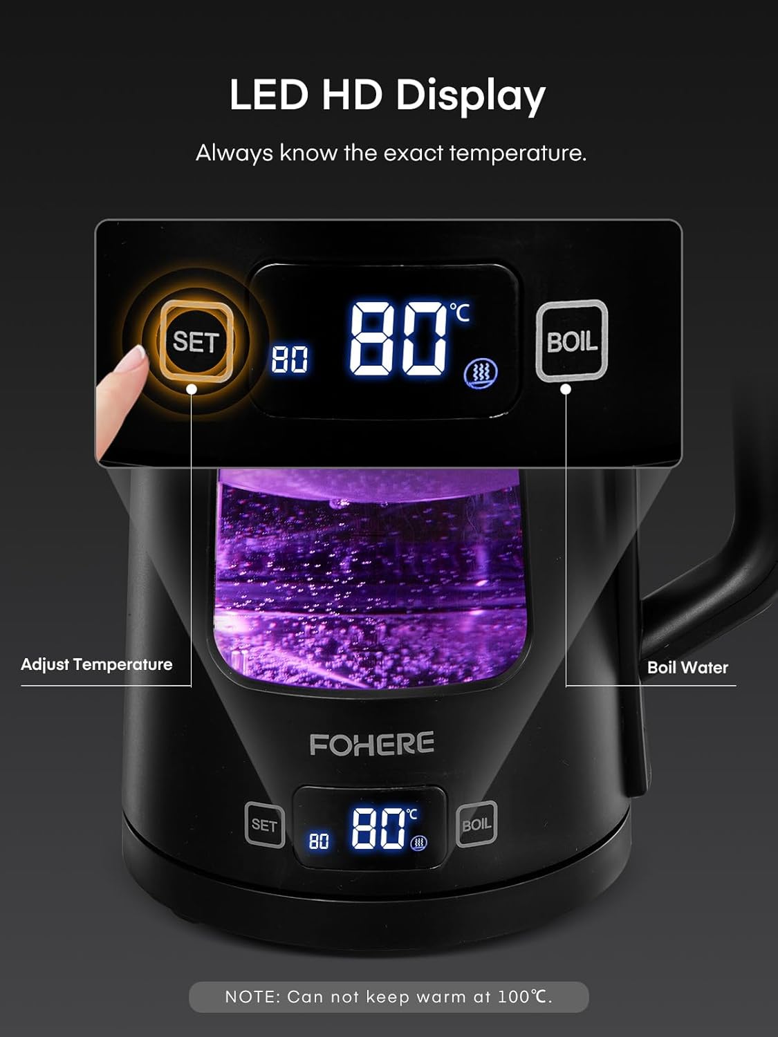 1.7L Glass Electric Tea Kettle – 5 Temp Control, Keep Warm, Fast Boil 2200W, Auto Shut-Off, LED Lights – Black