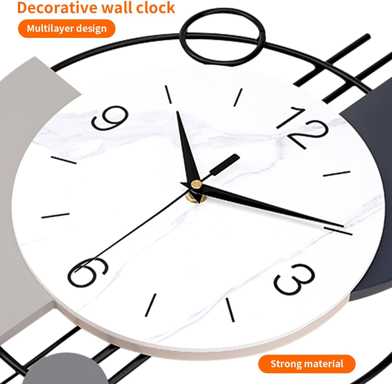 Large Metal Wall Clock, 13x21.65" Silent Non-Ticking Decorative Clock for Home & Office