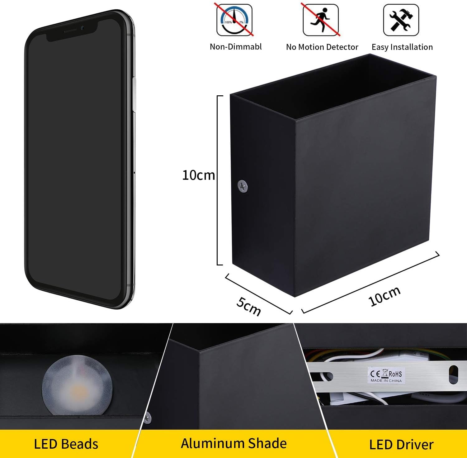 Modern LED Wall Lights for Living Room – 6W Black Aluminum Up Down Indoor Wall Lamp, Hardwired Sconce Lighting for Bedroom, Hallway & Home Decor