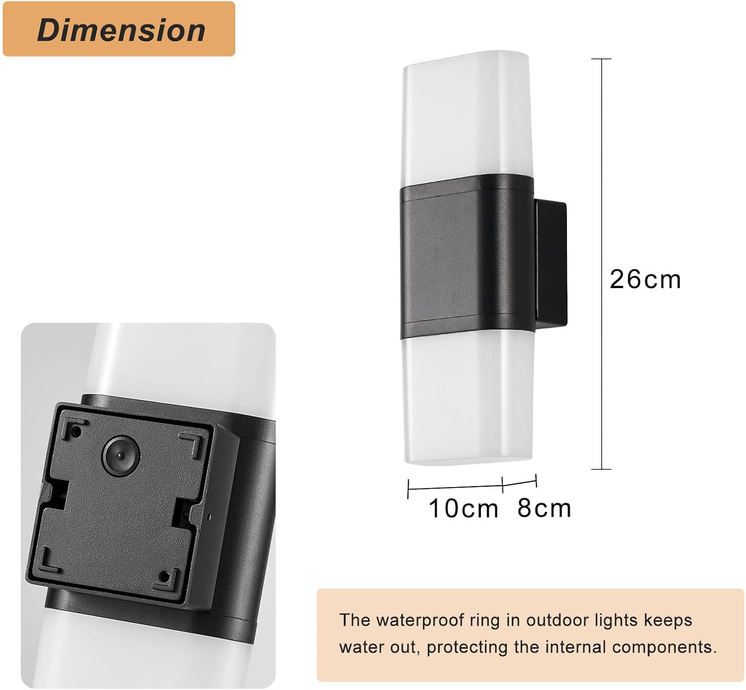 Outdoor light fixture with dimensions labeled on a white background