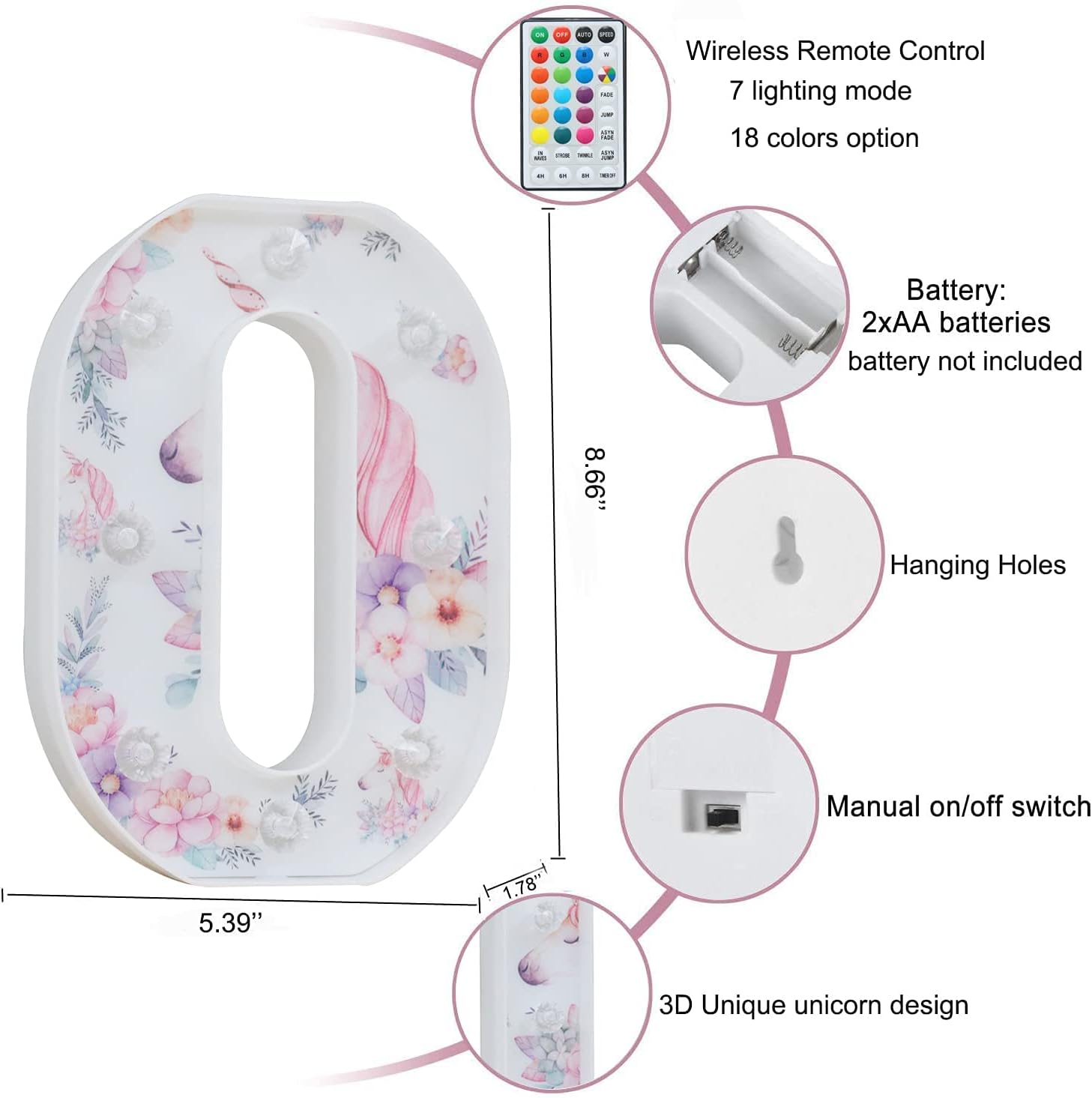 Unicorn LED Letter Light O 18 Color Remote